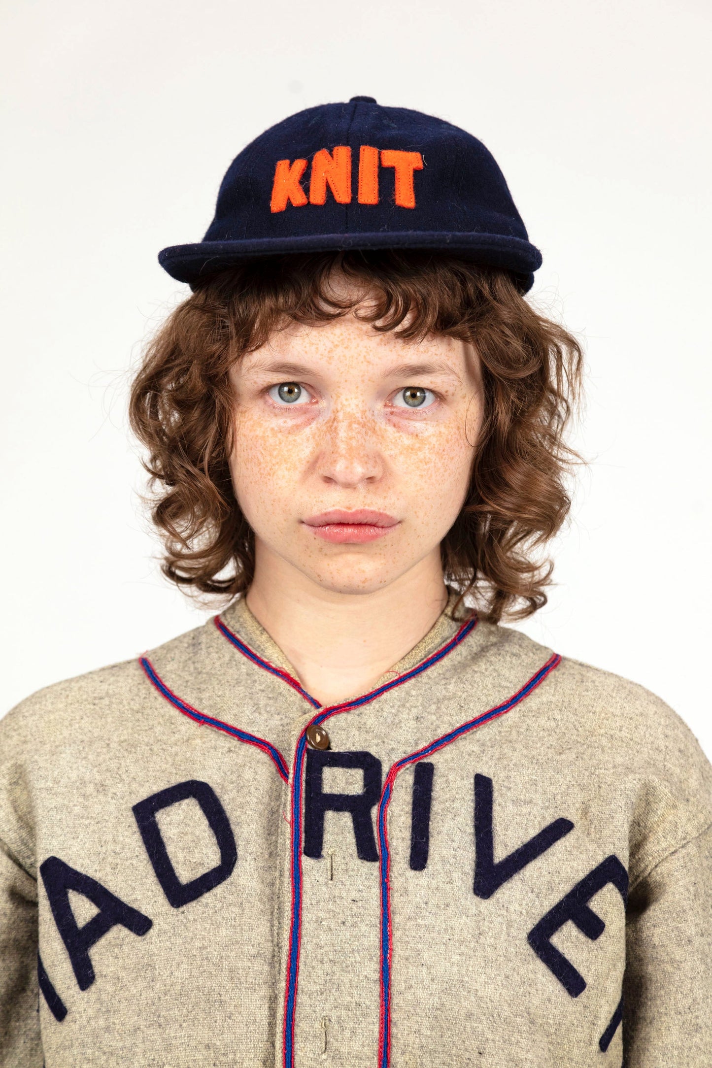 KNIT Vintage Wool Cap - Orange + Navy