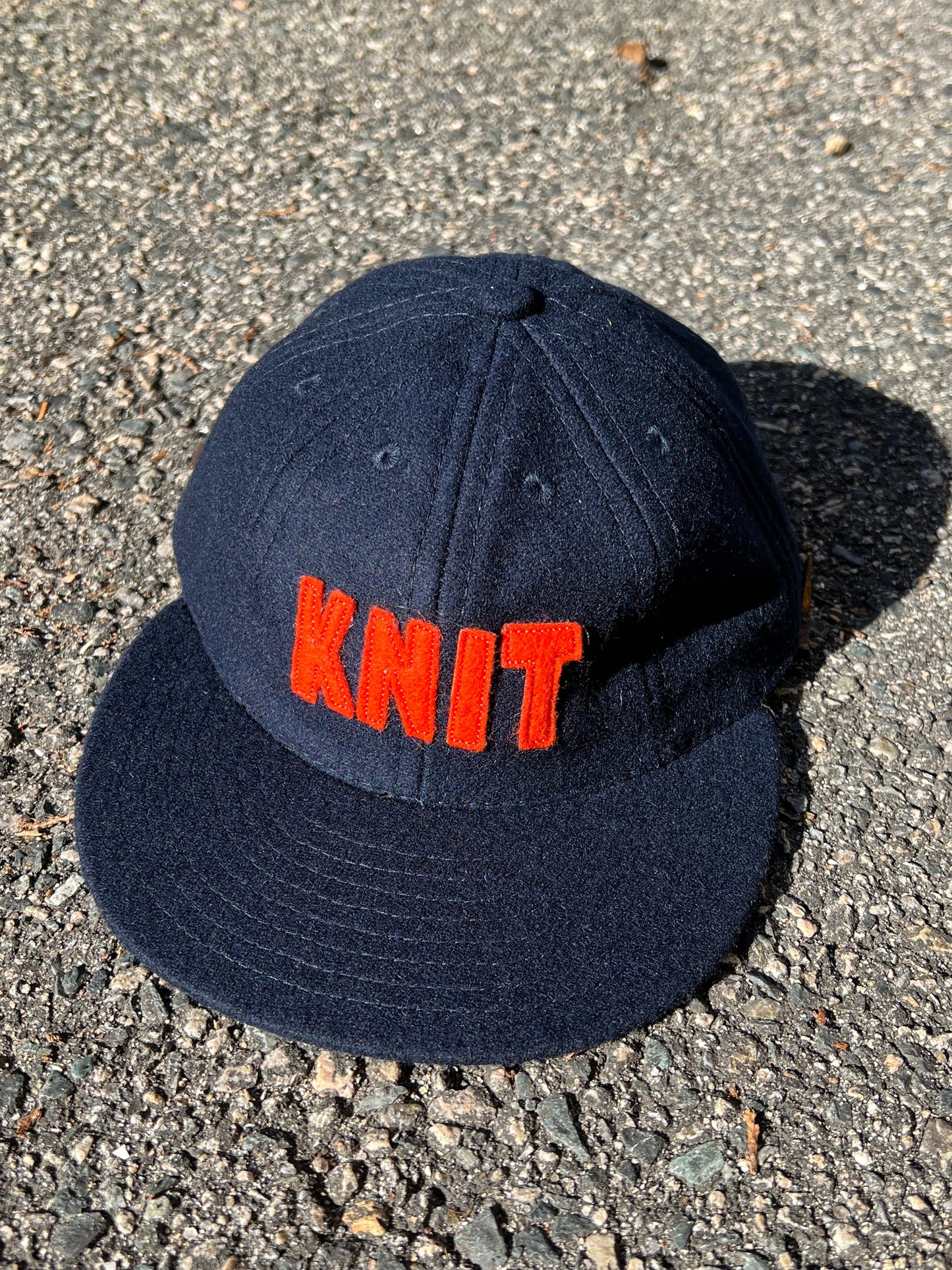 KNIT Vintage Wool Cap - Orange + Navy