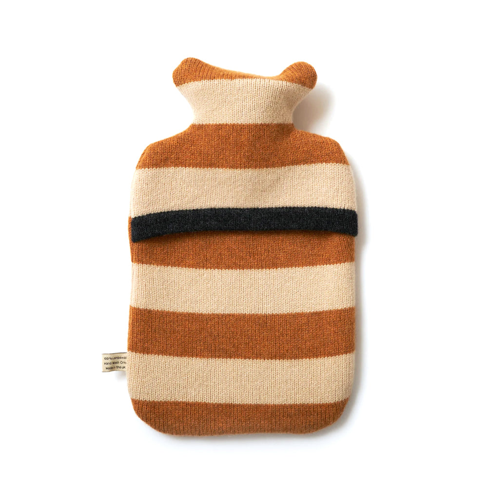 Stripe Oatmeal and Biscuit Lambswool Hot Water Bottle