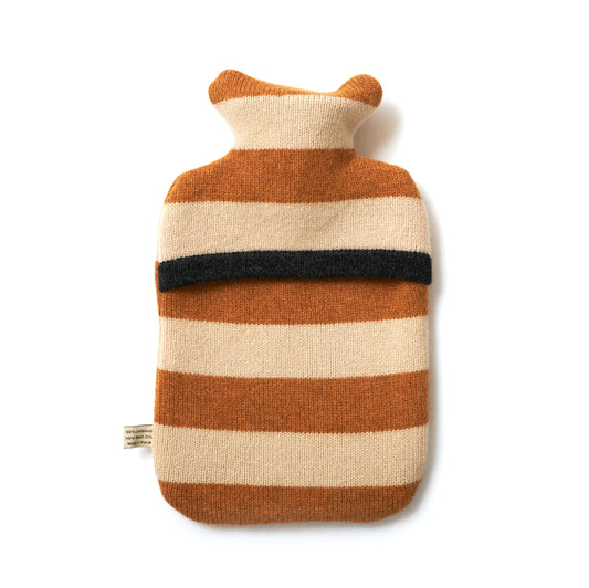 Stripe Oatmeal and Biscuit Lambswool Hot Water Bottle